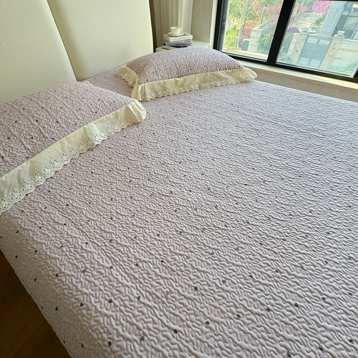 91家纺网 家纺一手货源 找家纺 8+8 2025新款全棉双层纱床盖三件套 花漾甜心