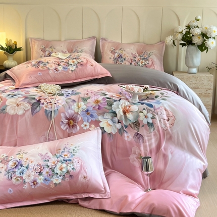 91家纺网 家纺一手货源 找家纺 （总）大麦乐田 2025新款数码印花大版花卉四件套