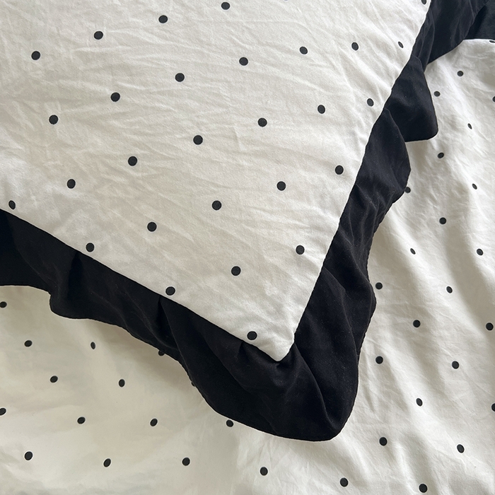 91家纺网 家纺一手货源 找家纺 笠裙家纺 2025新款水洗棉床裙 荷叶花边法式赫本风床裙 波点