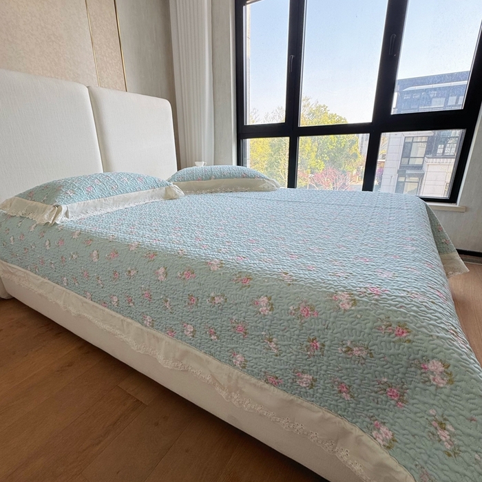 91家纺网 家纺一手货源 找家纺 （总）8+8 2025新款全棉双层纱床盖三件套