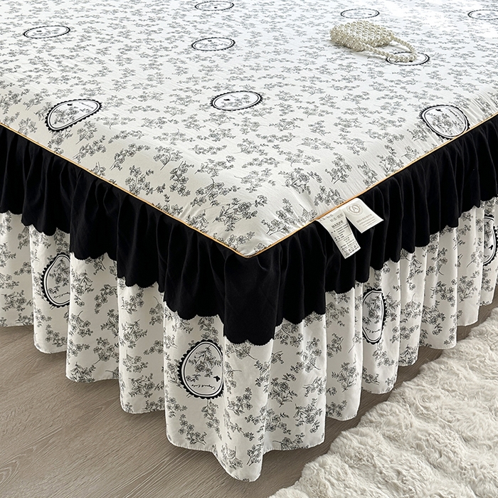 91家纺网 家纺一手货源 找家纺 笠裙家纺 2025新款水洗棉床裙 荷叶花边法式赫本风床裙 花香