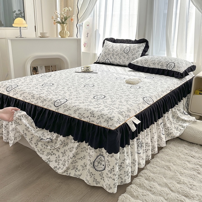 91家纺网 家纺一手货源 找家纺 笠裙家纺 2025新款水洗棉床裙 荷叶花边法式赫本风床裙 花香