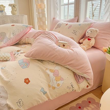 壹号库 2025新款A类提花有氧彩竺绵四件套 萌宠乐园