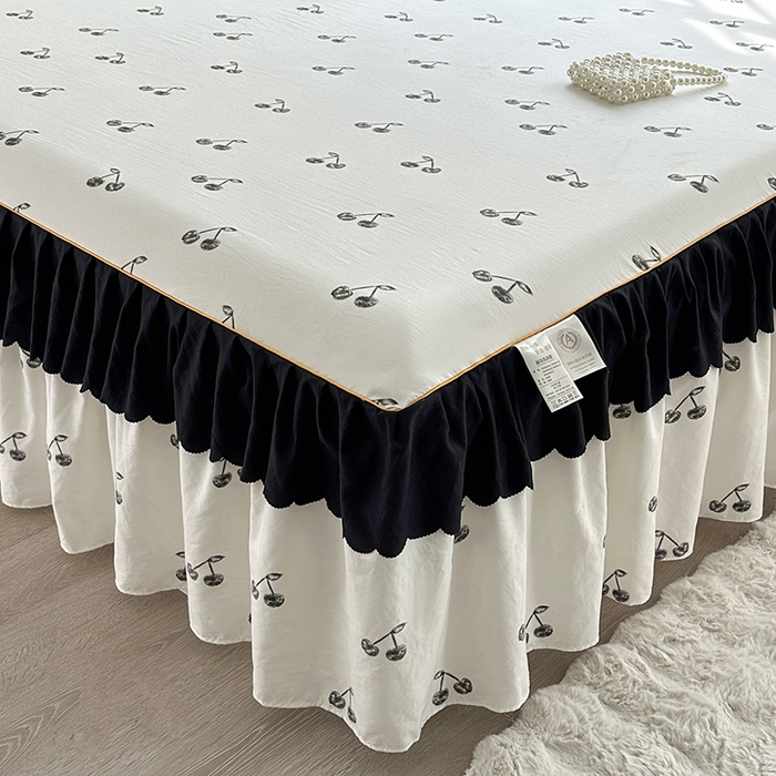 91家纺网 家纺一手货源 找家纺 笠裙家纺 2025新款水洗棉床裙 荷叶花边法式赫本风床裙 樱桃