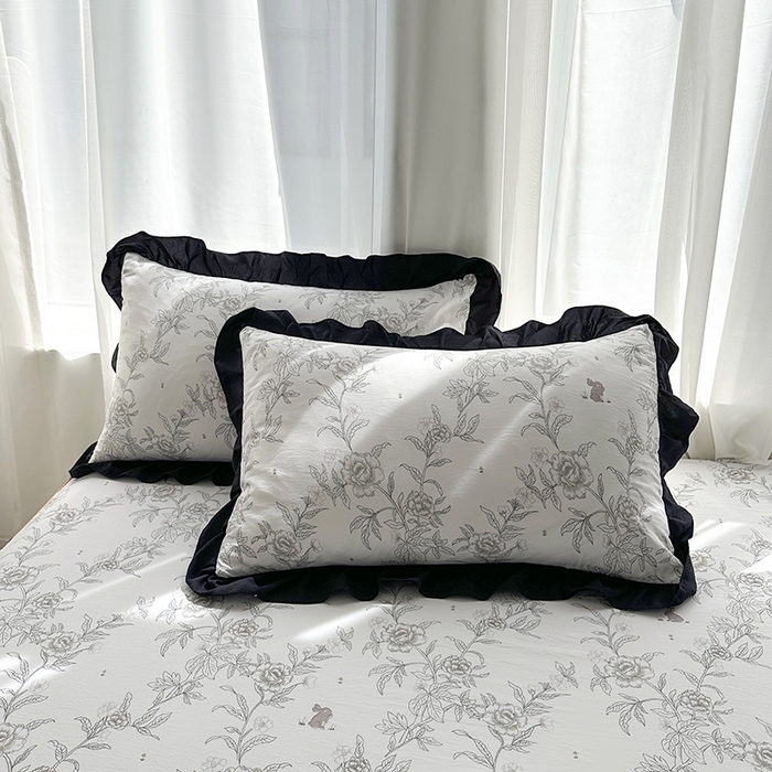 91家纺网 家纺一手货源 找家纺 笠裙家纺 2025新款水洗棉床裙 荷叶花边法式赫本风床裙 花恋