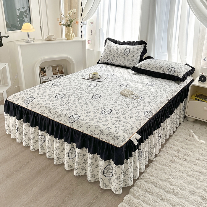 91家纺网 家纺一手货源 找家纺 笠裙家纺 2025新款水洗棉床裙 荷叶花边法式赫本风床裙 花香