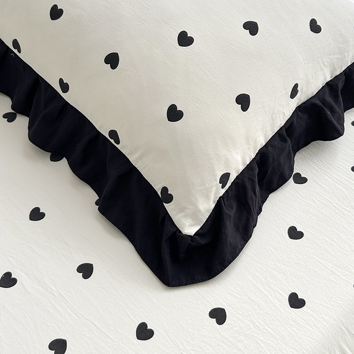 91家纺网 家纺一手货源 找家纺 笠裙家纺 2025新款水洗棉床裙 荷叶花边法式赫本风床裙 爱心