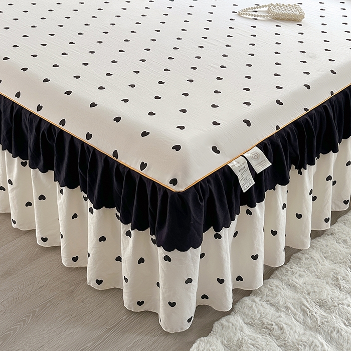 91家纺网 家纺一手货源 找家纺 笠裙家纺 2025新款水洗棉床裙 荷叶花边法式赫本风床裙 爱心