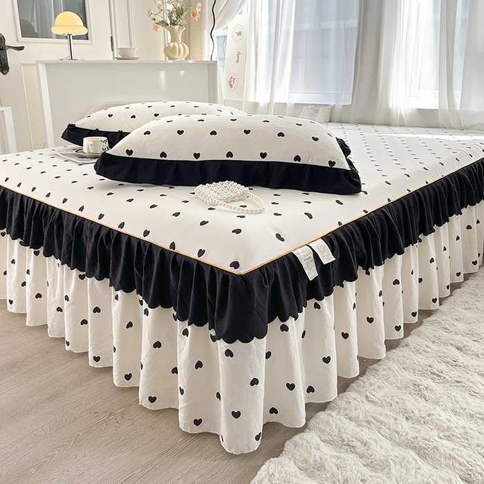 91家纺网 家纺一手货源 找家纺 笠裙家纺 2025新款水洗棉床裙 荷叶花边法式赫本风床裙 爱心