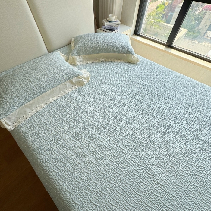 91家纺网 家纺一手货源 找家纺 8+8 2025新款全棉双层纱床盖三件套 璎珞