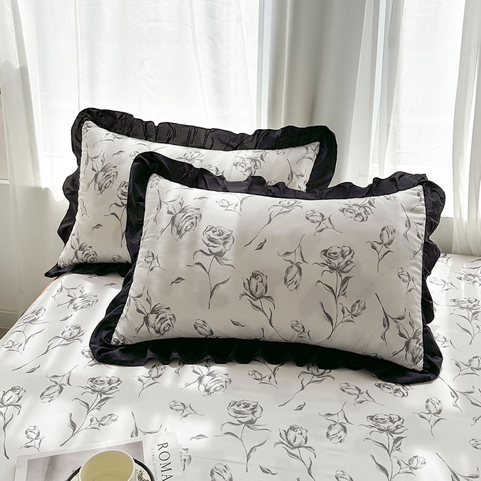 91家纺网 家纺一手货源 找家纺 笠裙家纺 2025新款水洗棉床裙 荷叶花边法式赫本风床裙 玫瑰