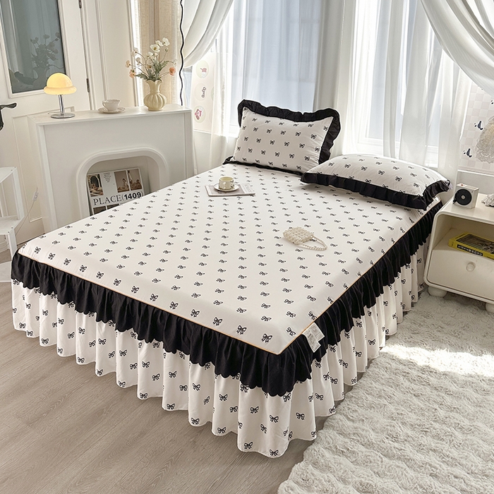 91家纺网 家纺一手货源 找家纺 （总）笠裙家纺 2025新款水洗棉床裙 荷叶花边法式赫本风床裙