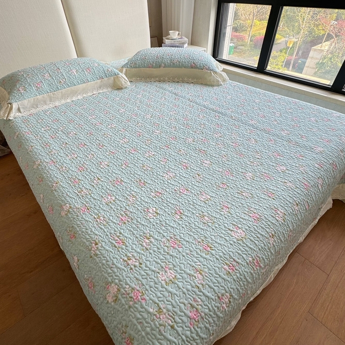 91家纺网 家纺一手货源 找家纺 （总）8+8 2025新款全棉双层纱床盖三件套