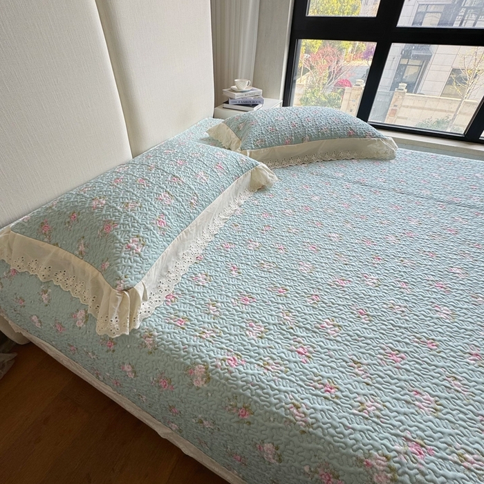 91家纺网 家纺一手货源 找家纺 （总）8+8 2025新款全棉双层纱床盖三件套