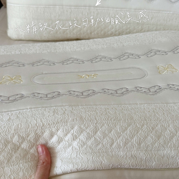 91家纺网 家纺一手货源 找家纺 （总）昕科 2025新款蕾丝复合蚕丝枕-桑蚕丝刺绣蝴蝶蕾丝花边枕芯莱赛尔纤维天丝立体枕头