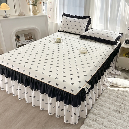 91家纺网 家纺一手货源 找家纺 （总）笠裙家纺 2025新款水洗棉床裙 荷叶花边法式赫本风床裙