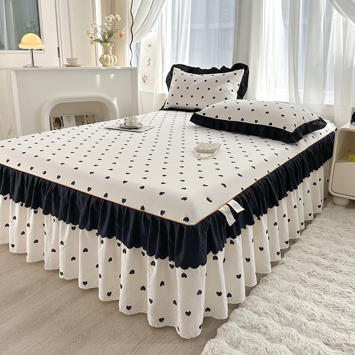 91家纺网 家纺一手货源 找家纺 笠裙家纺 2025新款水洗棉床裙 荷叶花边法式赫本风床裙 爱心