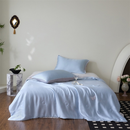 91家纺网 家纺一手货源 找家纺 头等舱  2025新款60SA类兰精天丝净植力纯色（抗菌 防螨 低至敏等）夏被（配送包装） 蓝灰