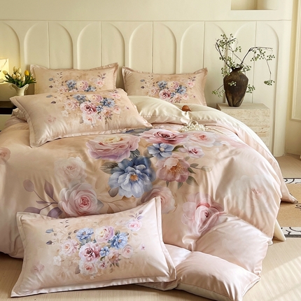 91家纺网 家纺一手货源 找家纺 大麦乐田 2025新款数码印花大版花卉四件套 午后巴黎