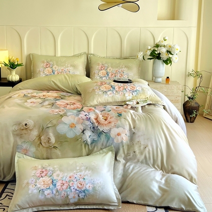 大麦乐田 2025新款数码印花大版花卉四件套 莫奈印象