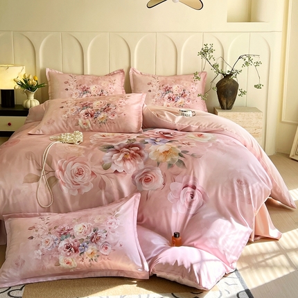 大麦乐田 2025新款数码印花大版花卉四件套 罗曼庄园
