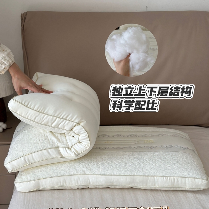 91家纺网 家纺一手货源 找家纺 （总）昕科 2025新款蕾丝复合蚕丝枕-桑蚕丝刺绣蝴蝶蕾丝花边枕芯莱赛尔纤维天丝立体枕头