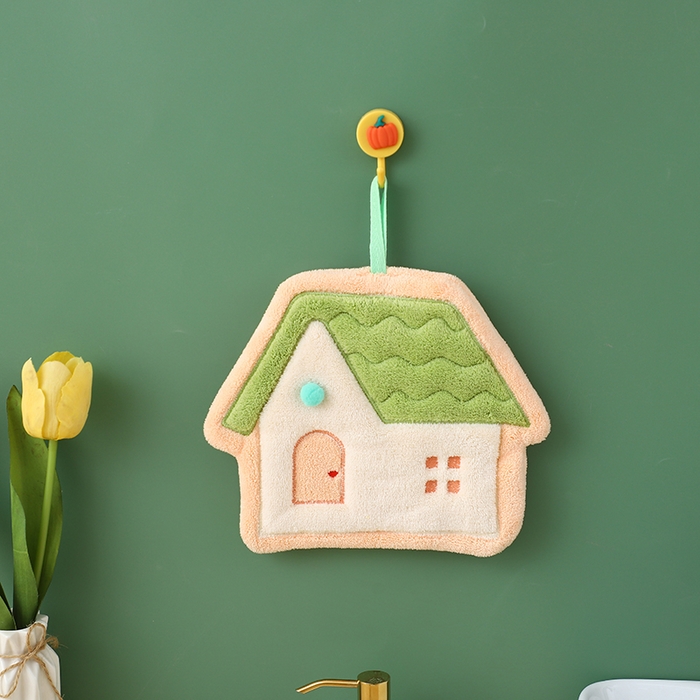 91家纺网 家纺一手货源 找家纺 彩虹毛巾2025新款珊瑚绒卡通可挂式加厚吸水不掉毛可爱小毛巾厨房洗手间挂巾便携式懒人擦手布-房子系列 橙色房子