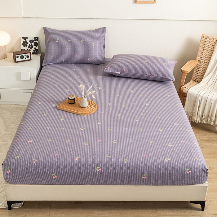 芃成家纺 2025新款加厚老粗布原棉床笠亲肤单床笠 爱心樱桃