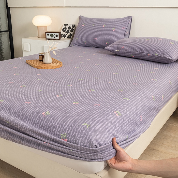 91家纺网 家纺一手货源 找家纺 芃成家纺 2025新款加厚老粗布原棉床笠亲肤单床笠 爱心樱桃