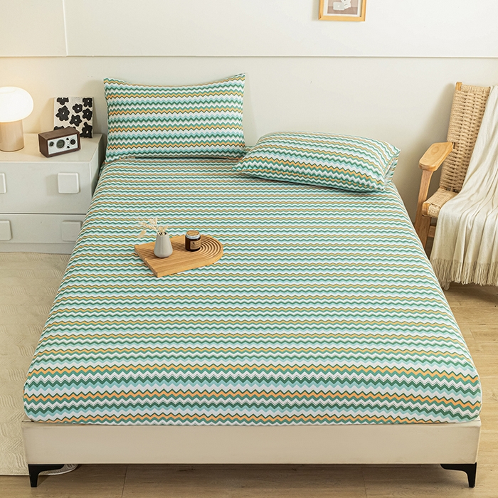 芃成家纺 2025新款加厚老粗布原棉床笠亲肤单床笠 波西米亚-绿