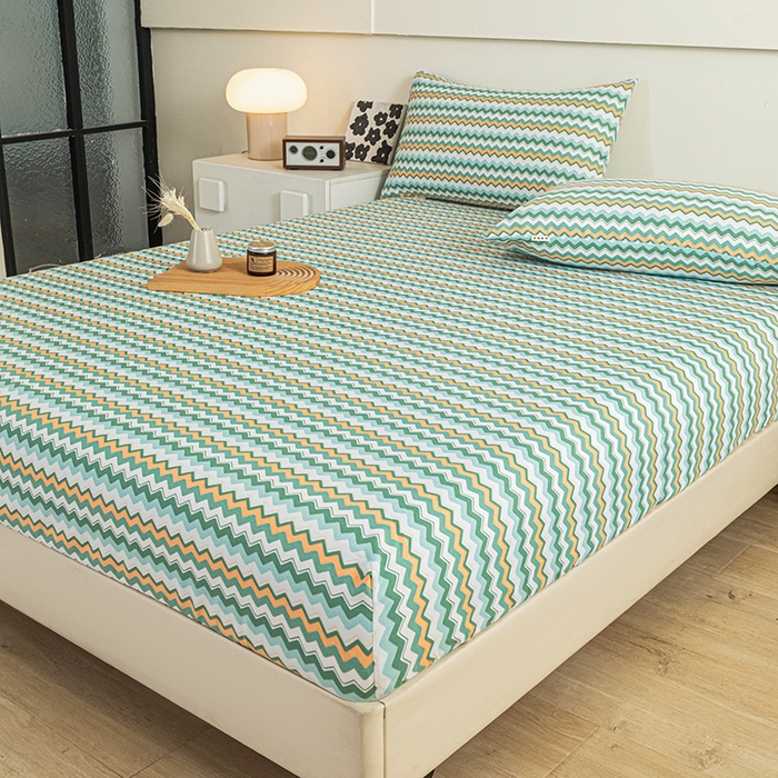 91家纺网 家纺一手货源 找家纺 芃成家纺 2025新款加厚老粗布原棉床笠亲肤单床笠 波西米亚-绿