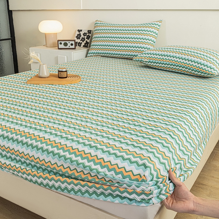 91家纺网 家纺一手货源 找家纺 芃成家纺 2025新款加厚老粗布原棉床笠亲肤单床笠 波西米亚-绿