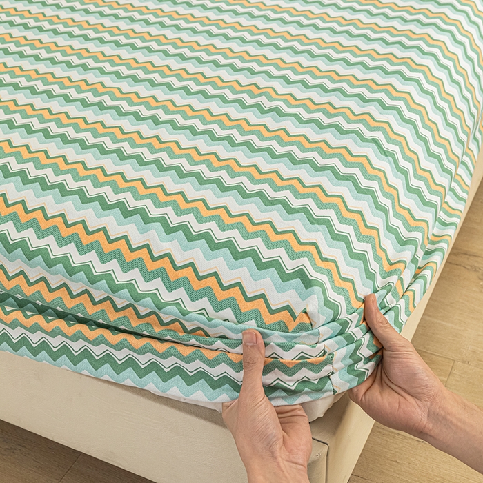 91家纺网 家纺一手货源 找家纺 芃成家纺 2025新款加厚老粗布原棉床笠亲肤单床笠 波西米亚-绿