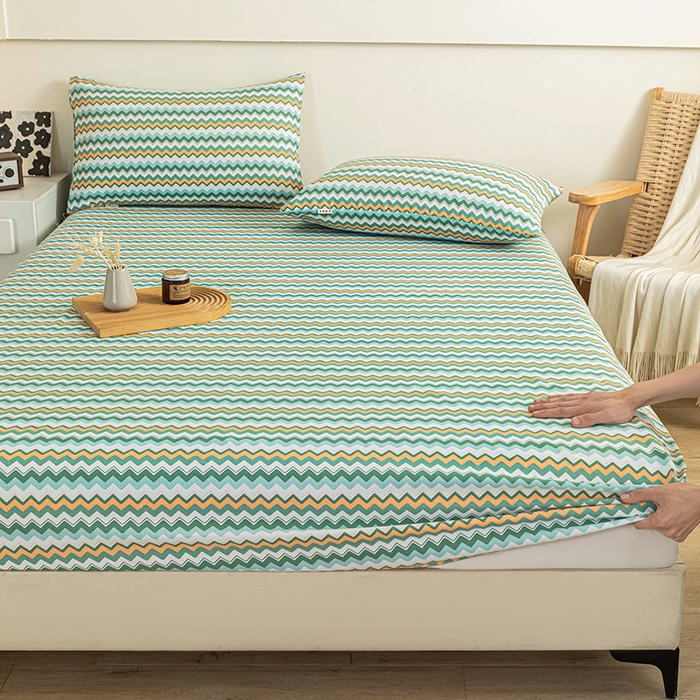 91家纺网 家纺一手货源 找家纺 芃成家纺 2025新款加厚老粗布原棉床笠亲肤单床笠 波西米亚-绿