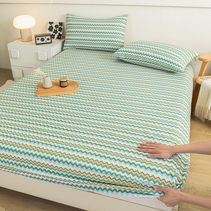 91家纺网 家纺一手货源 找家纺 芃成家纺 2025新款加厚老粗布原棉床笠亲肤单床笠 波西米亚-绿