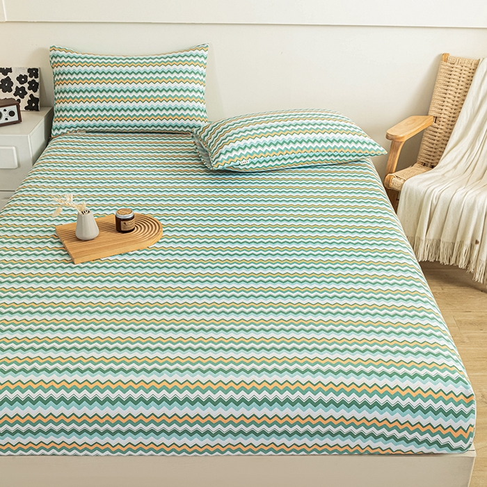 91家纺网 家纺一手货源 找家纺 芃成家纺 2025新款加厚老粗布原棉床笠亲肤单床笠 波西米亚-绿