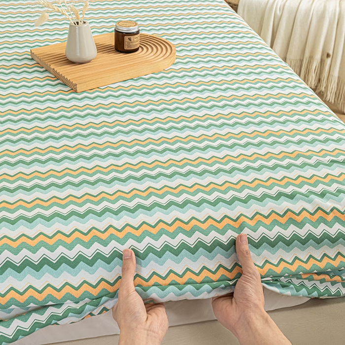 91家纺网 家纺一手货源 找家纺 芃成家纺 2025新款加厚老粗布原棉床笠亲肤单床笠 波西米亚-绿