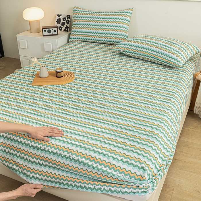 91家纺网 家纺一手货源 找家纺 芃成家纺 2025新款加厚老粗布原棉床笠亲肤单床笠 波西米亚-绿