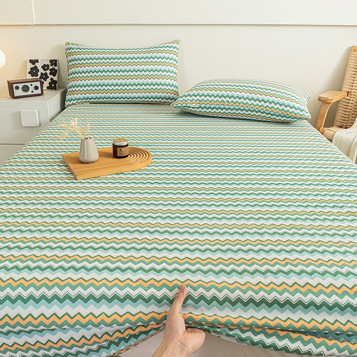 91家纺网 家纺一手货源 找家纺 芃成家纺 2025新款加厚老粗布原棉床笠亲肤单床笠 波西米亚-绿