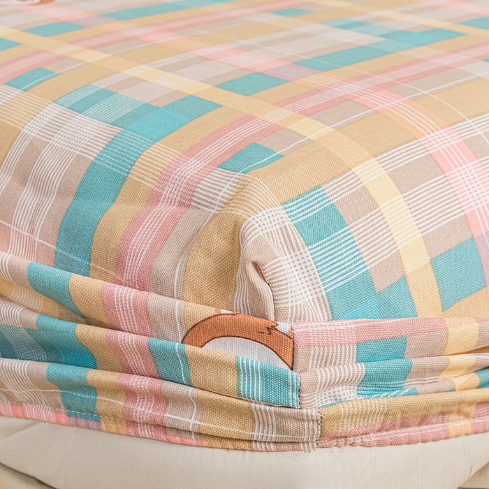 91家纺网 家纺一手货源 找家纺 芃成家纺 2025新款加厚老粗布原棉床笠亲肤单床笠 彩格兔