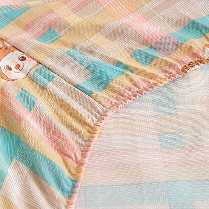 91家纺网 家纺一手货源 找家纺 芃成家纺 2025新款加厚老粗布原棉床笠亲肤单床笠 彩格兔