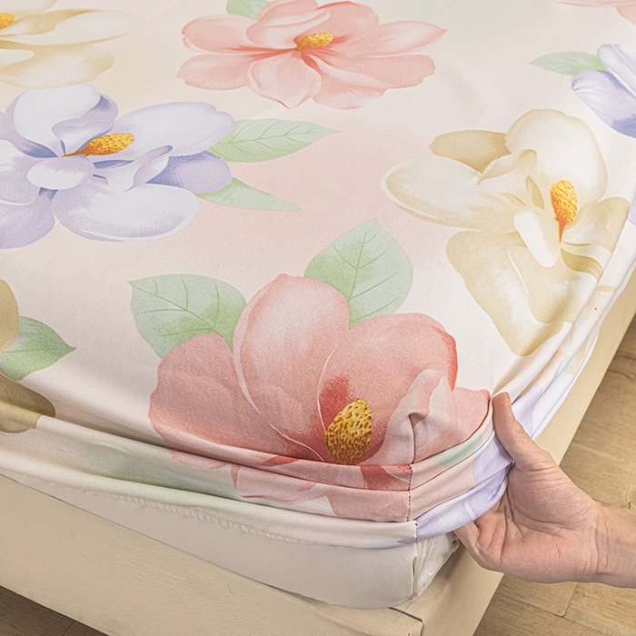 91家纺网 家纺一手货源 找家纺 芃成家纺 2025新款加厚老粗布原棉床笠亲肤单床笠 春日花开