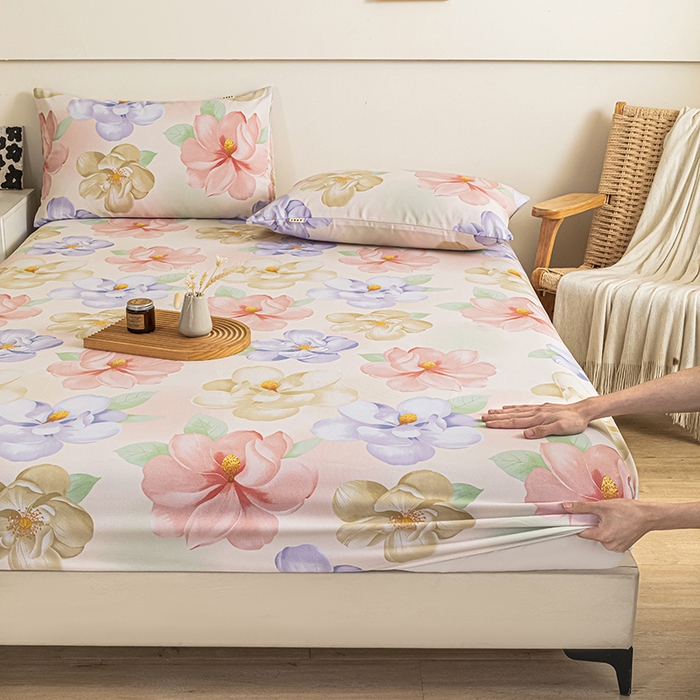 91家纺网 家纺一手货源 找家纺 芃成家纺 2025新款加厚老粗布原棉床笠亲肤单床笠 春日花开