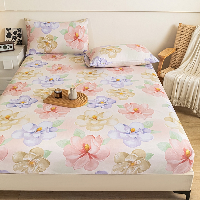 91家纺网 家纺一手货源 找家纺 芃成家纺 2025新款加厚老粗布原棉床笠亲肤单床笠 春日花开