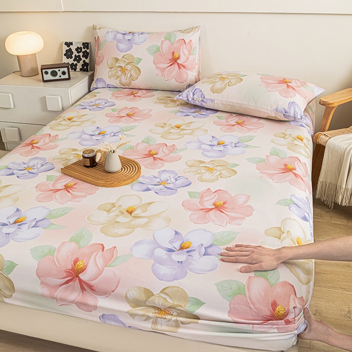 91家纺网 家纺一手货源 找家纺 芃成家纺 2025新款加厚老粗布原棉床笠亲肤单床笠 春日花开