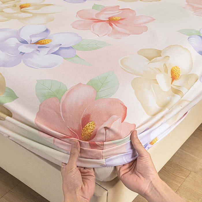 91家纺网 家纺一手货源 找家纺 芃成家纺 2025新款加厚老粗布原棉床笠亲肤单床笠 春日花开