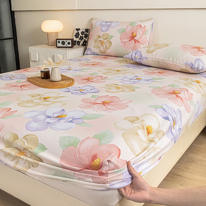 91家纺网 家纺一手货源 找家纺 芃成家纺 2025新款加厚老粗布原棉床笠亲肤单床笠 春日花开