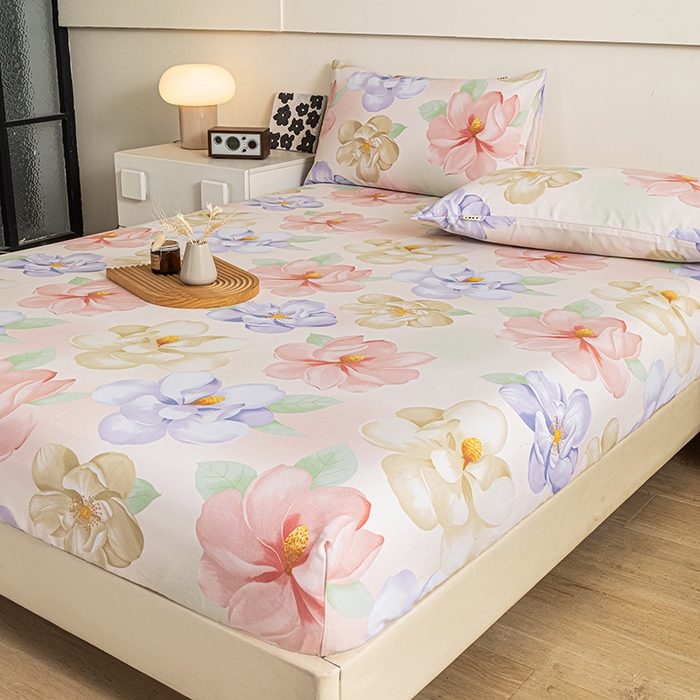 91家纺网 家纺一手货源 找家纺 芃成家纺 2025新款加厚老粗布原棉床笠亲肤单床笠 春日花开