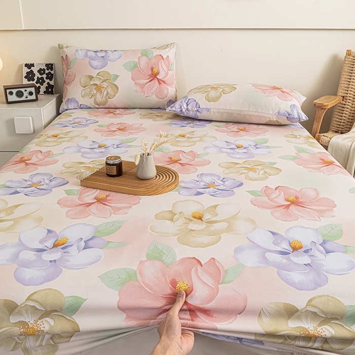 91家纺网 家纺一手货源 找家纺 芃成家纺 2025新款加厚老粗布原棉床笠亲肤单床笠 春日花开