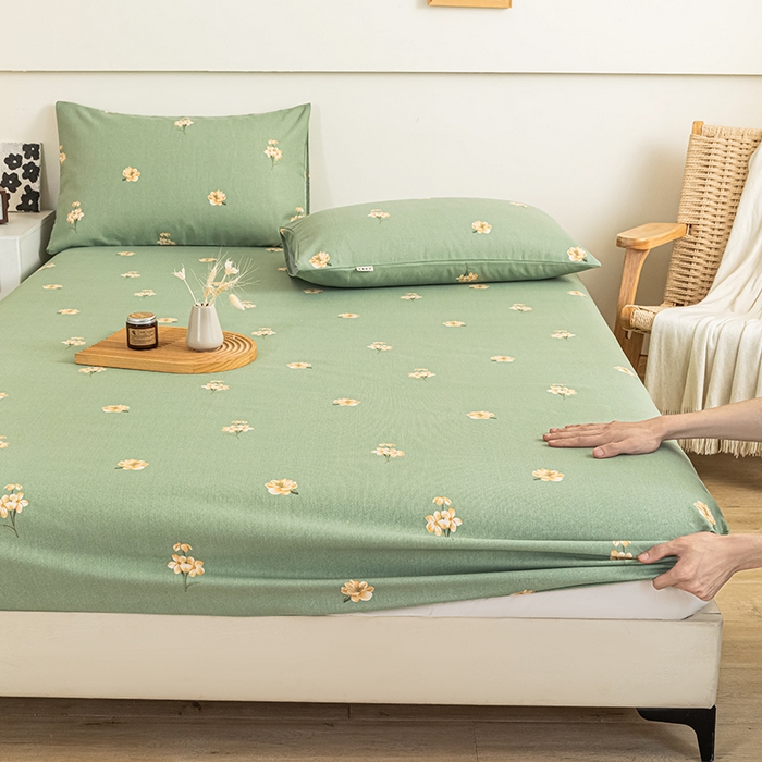 91家纺网 家纺一手货源 找家纺 芃成家纺 2025新款加厚老粗布原棉床笠亲肤单床笠 春意